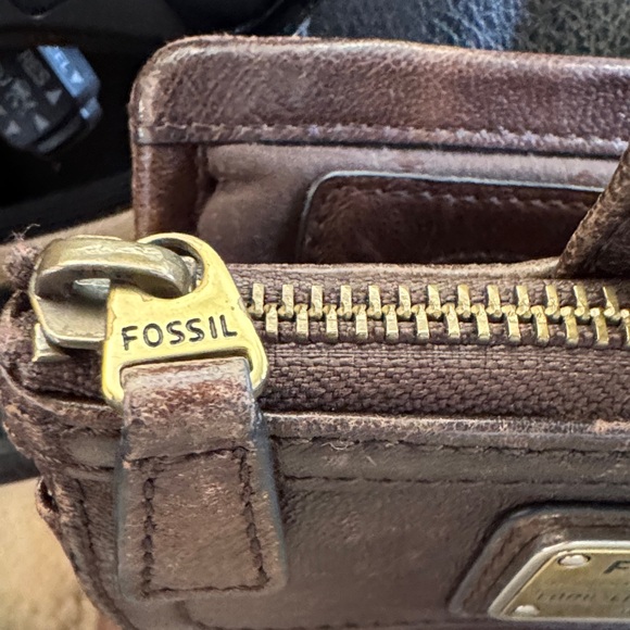 Fossil Dark Brown Leather Pouch with Gold Plate - Picture 5 of 7